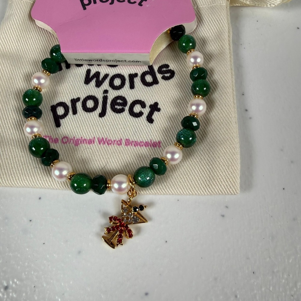 Little Words Project Women Bracelet Green White Gold Holiday Festive Beaded - Picture 5 of 5